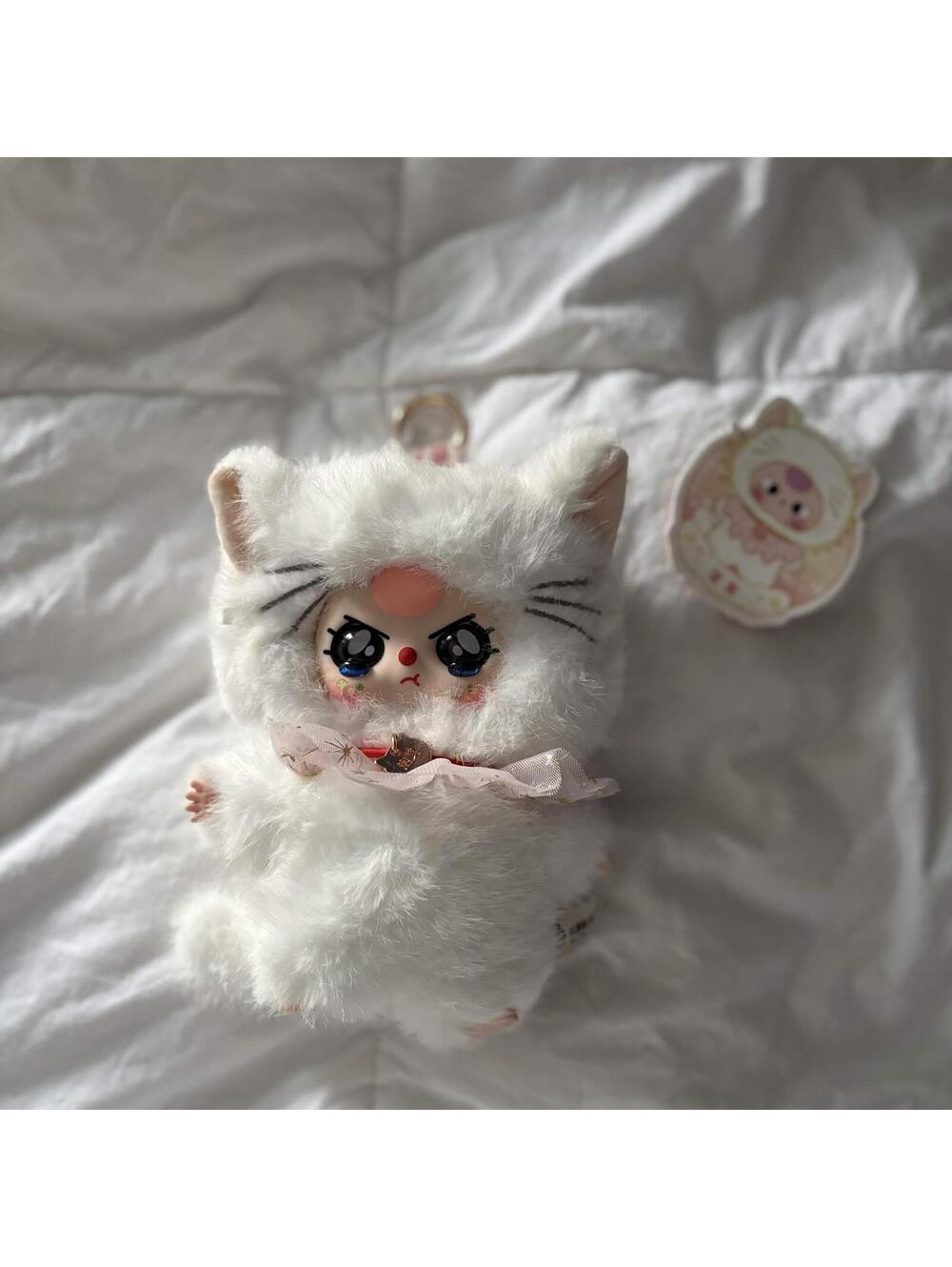 white kitten plush keychain